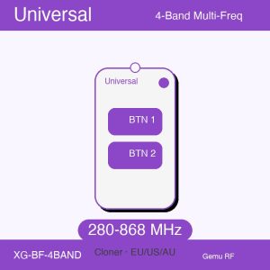 Universal 4-band multi-frequency cloner 280-868 MHz — covers ~30 EU/US/AU gate brands, single SKU aftermarket replacement by Gemu RF.