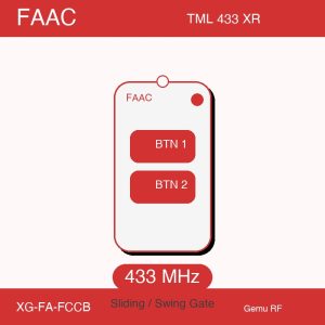FAAC TML 433 XR compatible sliding and swing gate remote — 433 MHz aftermarket replacement by Gemu RF, Shenzhen factory direct, MOQ 500 pcs.