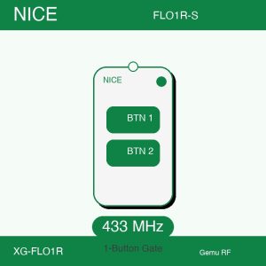 NICE FLO1R-S compatible 1-button gate remote — 433 MHz aftermarket replacement by Gemu RF, Shenzhen factory direct, MOQ 500 pcs.