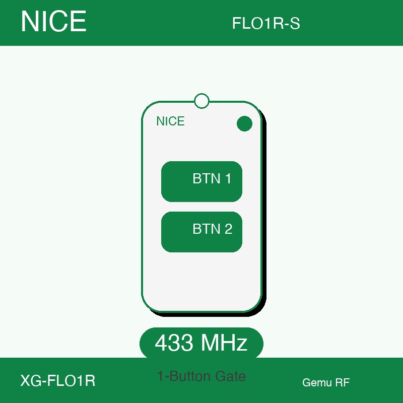 Compatible with NICE FLO1R-S — 433 MHz 1-button gate remote by Gemu RF