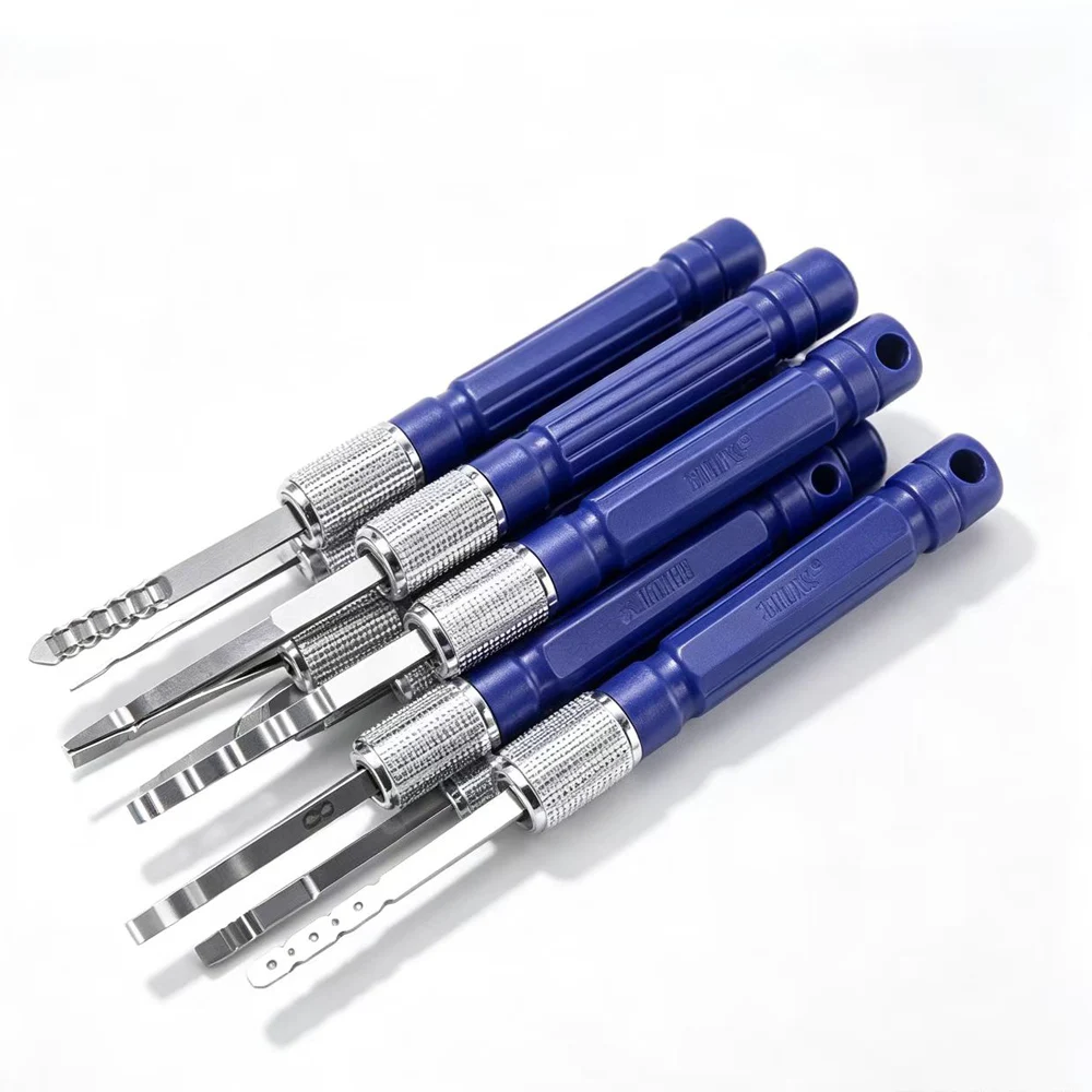 RF Mando New Multi-functional HUK 9 Pcs Blue Wave Rake Lock Pick Set - Image 5