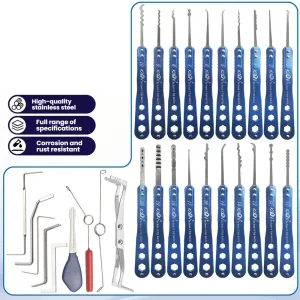 RF Mando Stainless Steel KLOM Civil 29 Pieces Lock PIck Set Locksmith