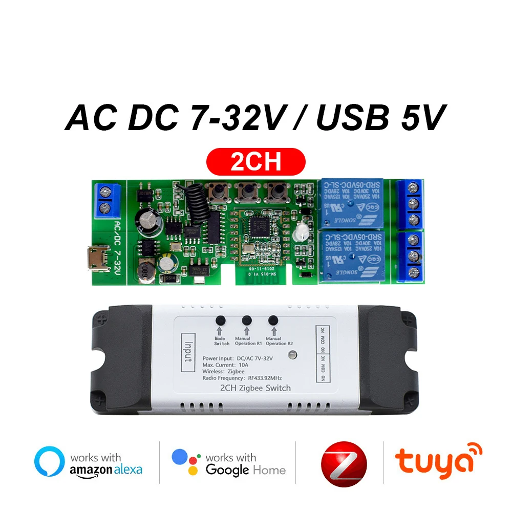 RF Mando 2-Channel Zigbee Tuya Smart Switch Relay Module DC 12V 24V 220V - Image 7