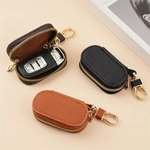 RF Mando Portable Keychain Key Holder Bag Solid Color Lychee Pattern