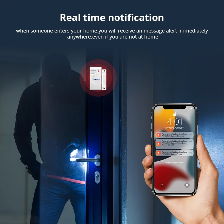 RF Mando KERUI Tuya WIFI Siren Alarm System Installation Simple Infra - Image 2
