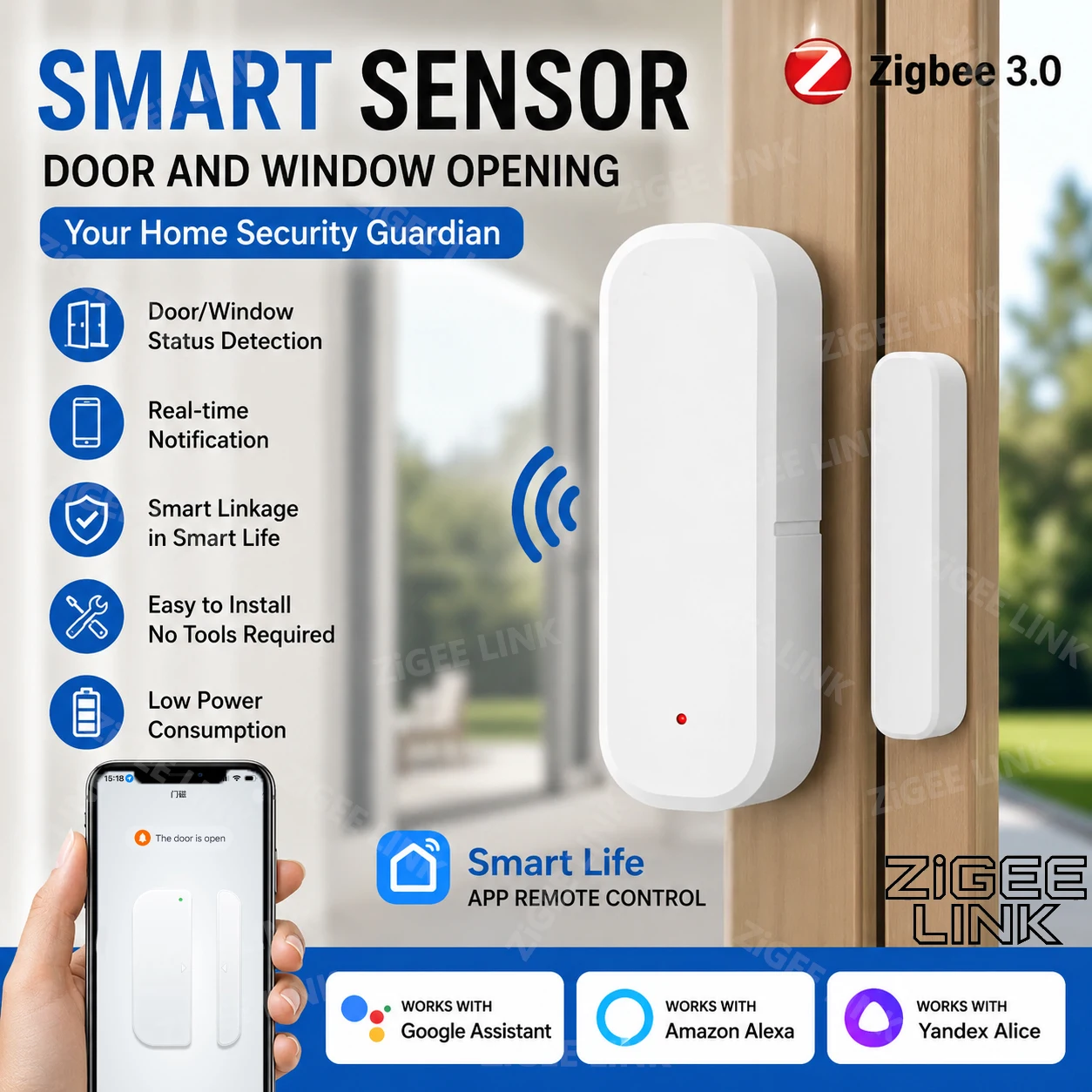 RF Mando Zigbee Door Window Anti-Theft Detector Wireless Magnetic Con
