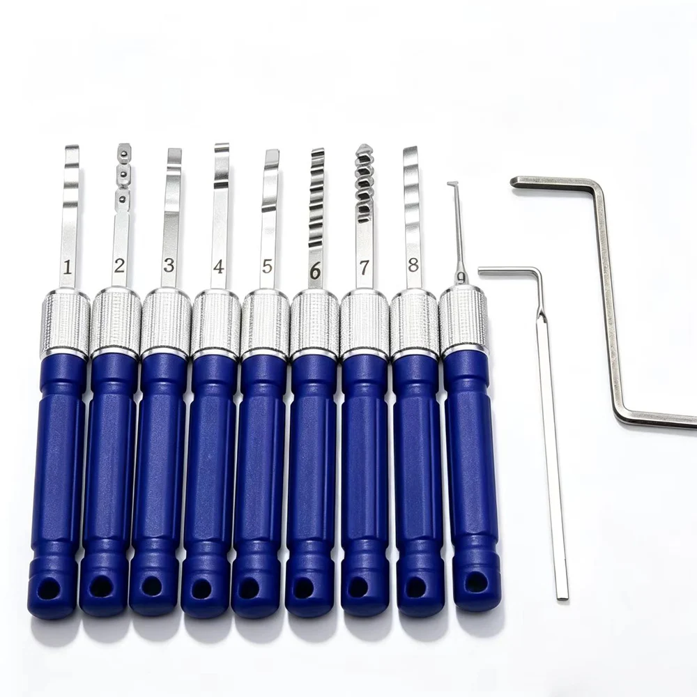 RF Mando New Multi-functional HUK 9 Pcs Blue Wave Rake Lock Pick Set - Image 4
