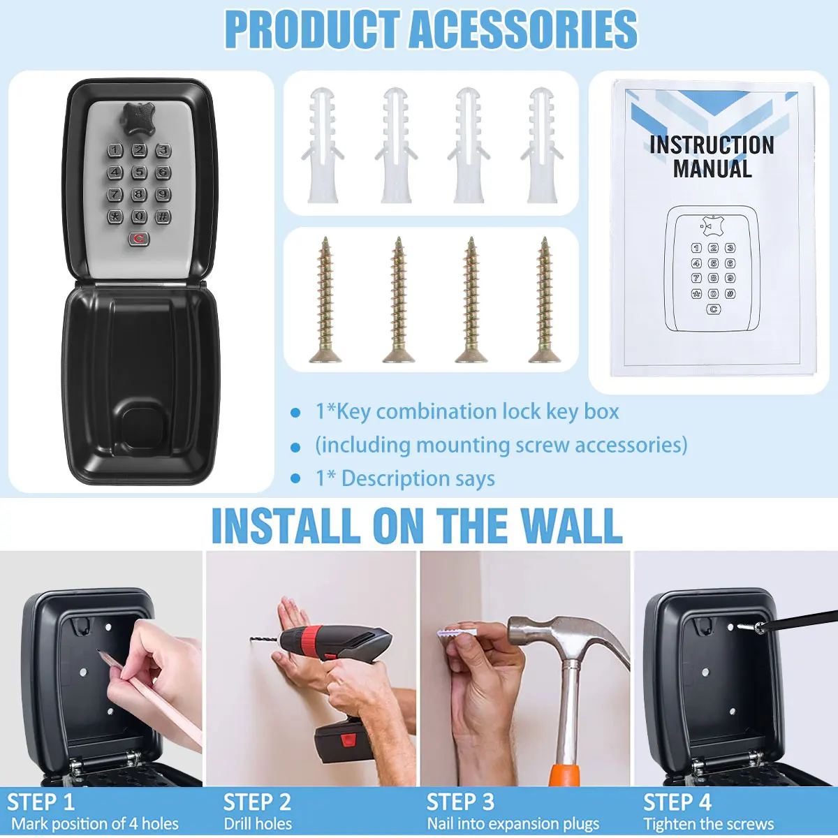 RF Mando Key Lock Box Wall-Mount Secret Code Security Key Safe Secret - Image 6