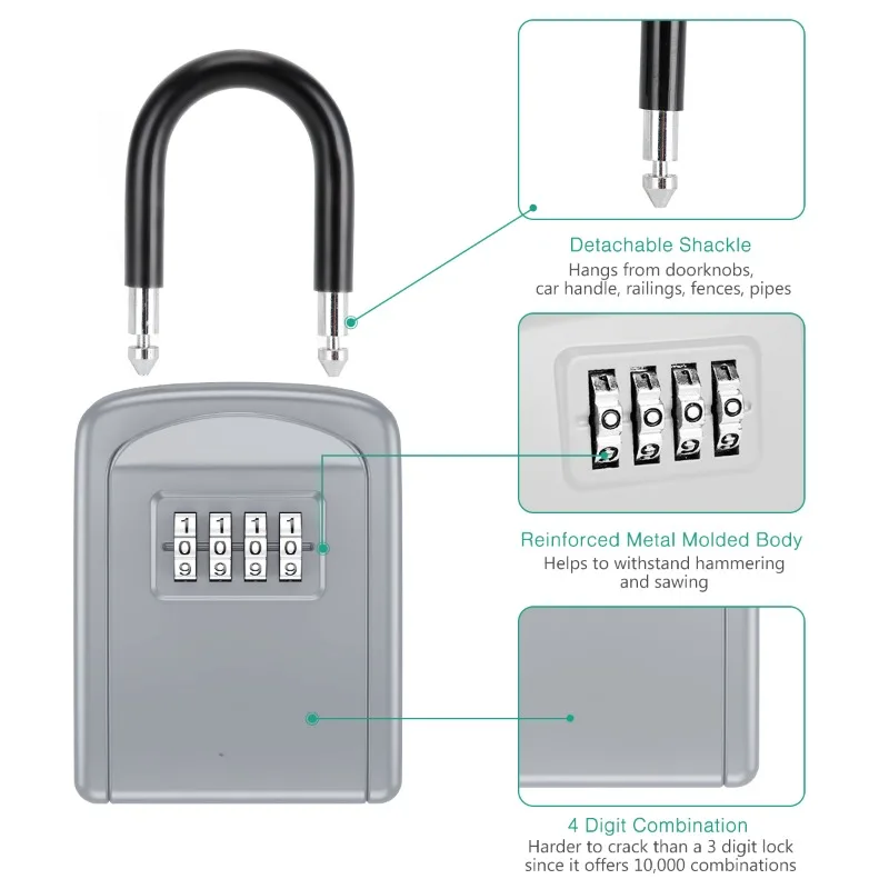 RF Mando Zinc Alloy Hook Key Box 4 Digit Combination Password Safe We - Image 3