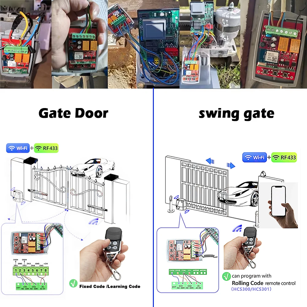 RF Mando WIFI Garage Door Opener Gate Receiver 2CH 433mhz Universal F - Image 4
