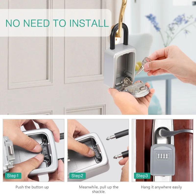 RF Mando Zinc Alloy Hook Key Box 4 Digit Combination Password Safe We - Image 4