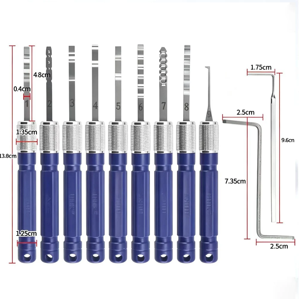 RF Mando New Multi-functional HUK 9 Pcs Blue Wave Rake Lock Pick Set - Image 2