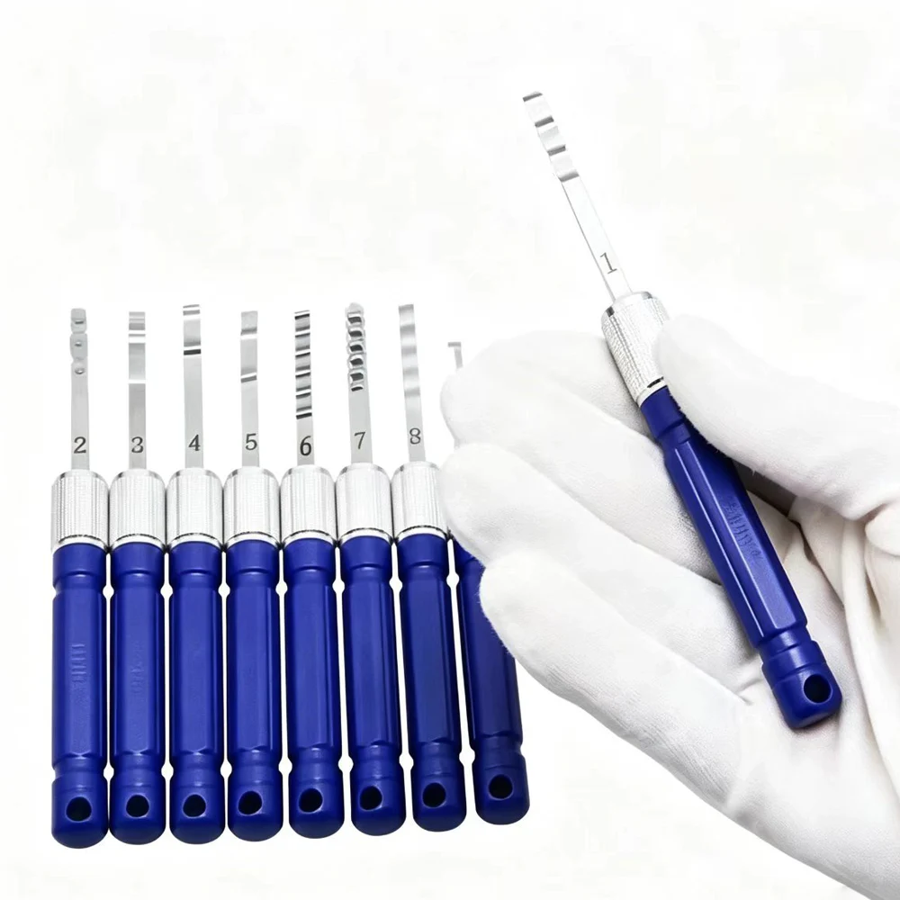 RF Mando New Multi-functional HUK 9 Pcs Blue Wave Rake Lock Pick Set - Image 3