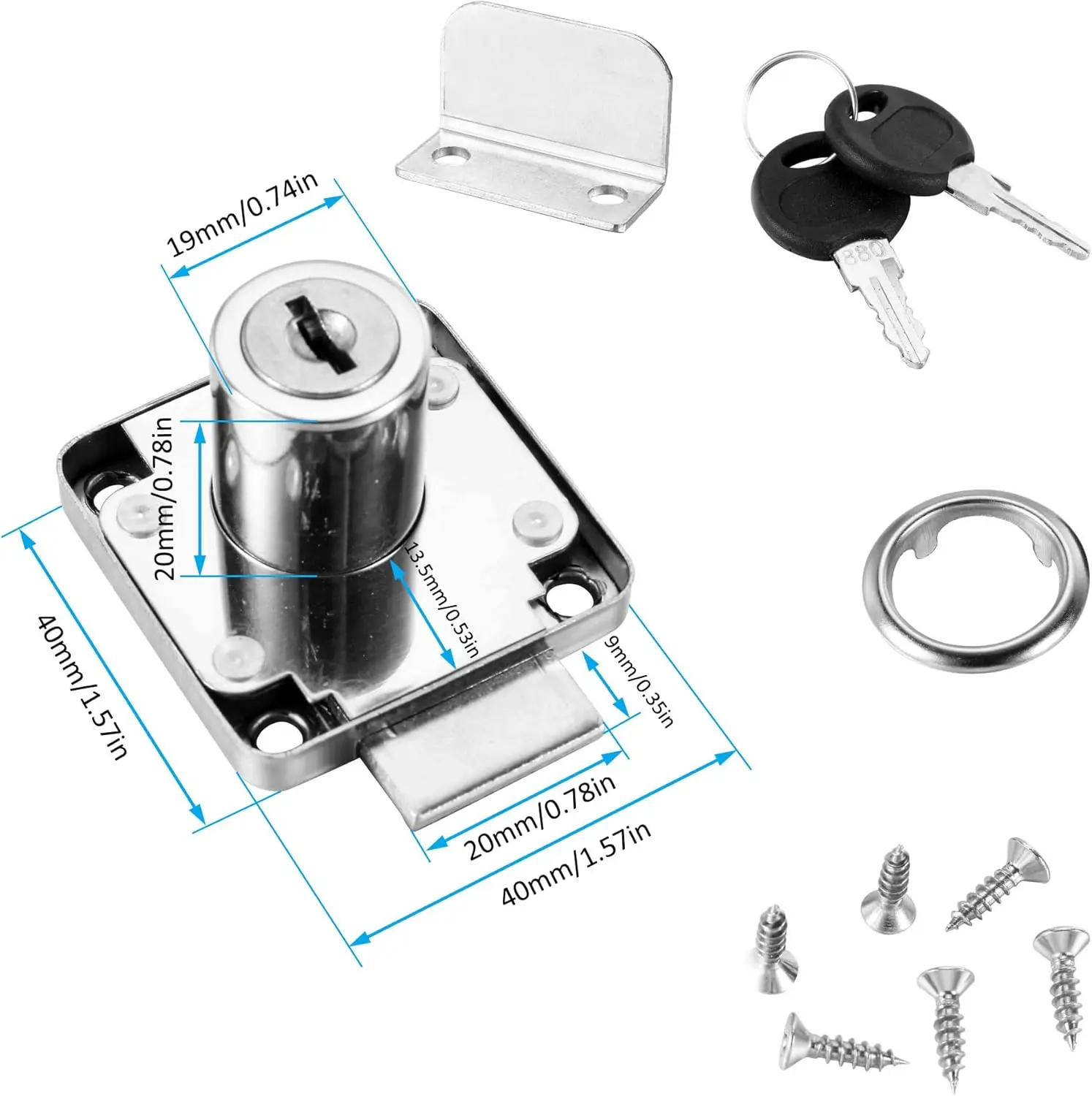 RF Mando Drawer Lock Wardrobe Cabinet Cam Locks With 2 Keys Same Key - Image 2
