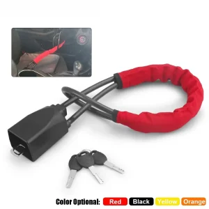 RF Mando Car Steering Wheel Lock With Seat Belt Socket Steel Rope For