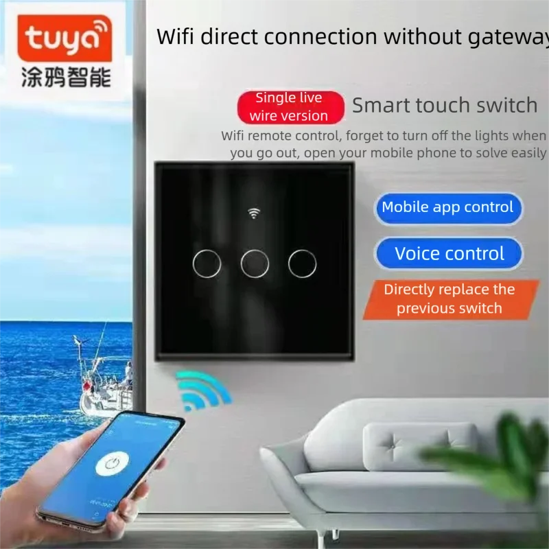 RF Mando Tuya Wifi Smart Light Switch EU 1/2/3Gang Touch Light Switch