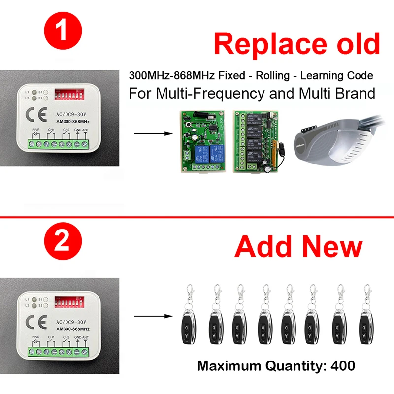 RF Mando RX-MULTI Garage Door Receiver Controller AC/DC 9V-30V For BF - Image 3