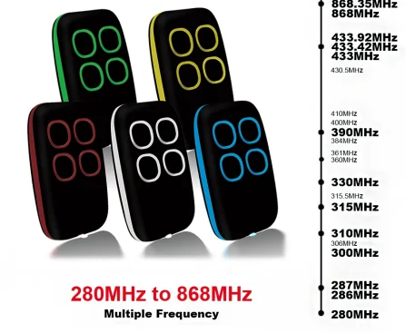 280-868MHz garage remote duplicator, learning and transmit buttons