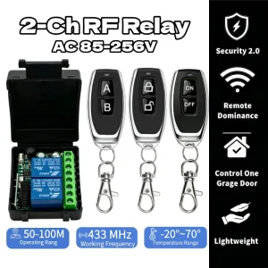 AC 220V RF433 Remote Control Switch Relay 2 Channels Multifunction Receiver Module Garage Curtain Motor Light Control