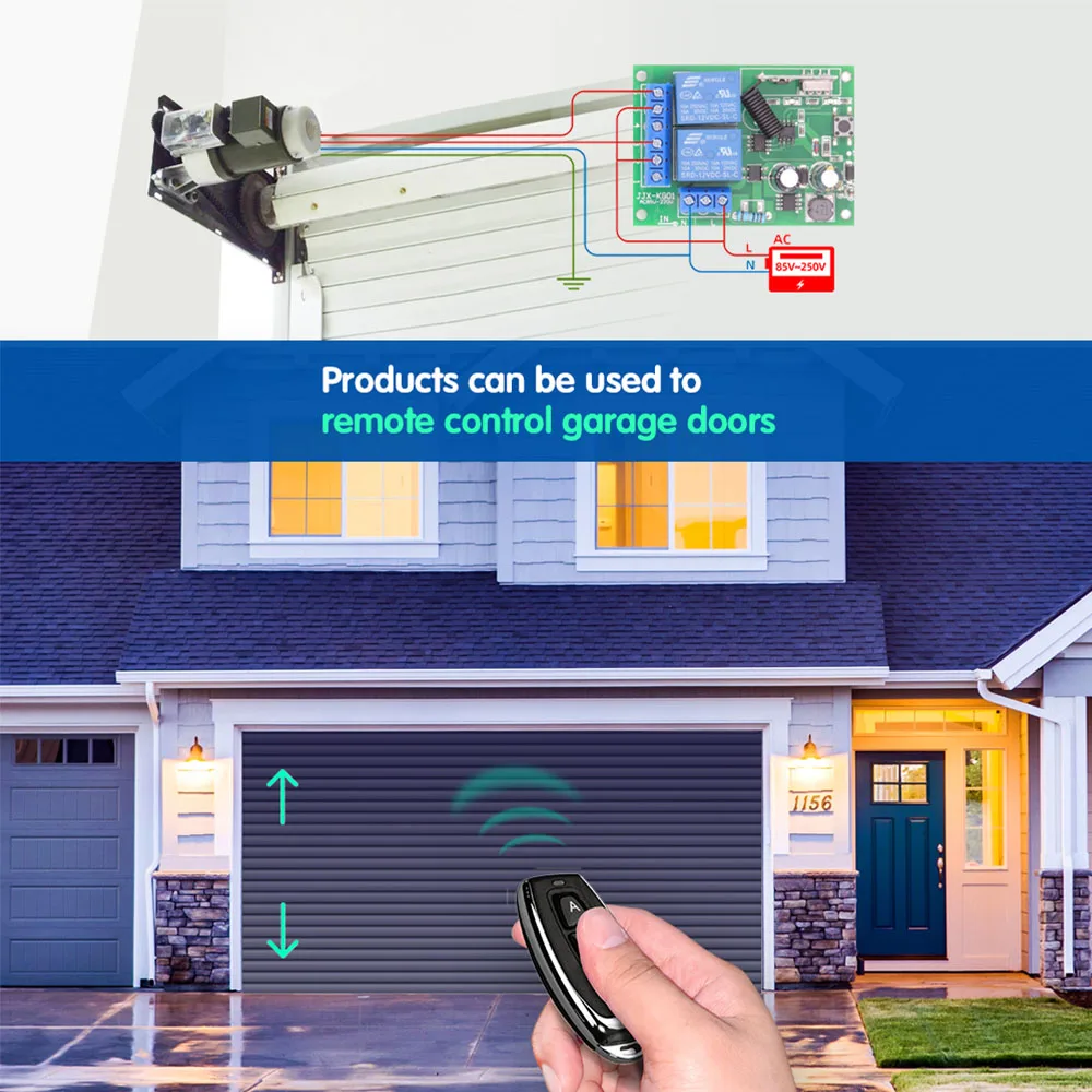 433MHz Universal Wireless Remote Control AC220V 2CH RF Relay Receiver and Transmitter for Universal Garage Door and Gate Control - Image 2