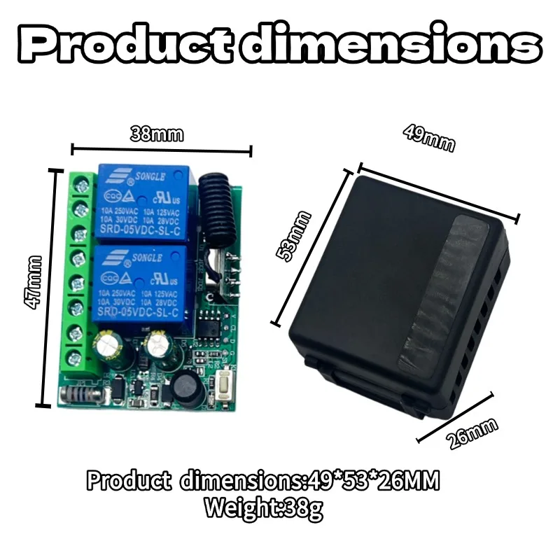 AC 220V RF433 Remote Control Switch Relay 2 Channels Multifunction Receiver Module Garage Curtain Motor Light Control - Image 6