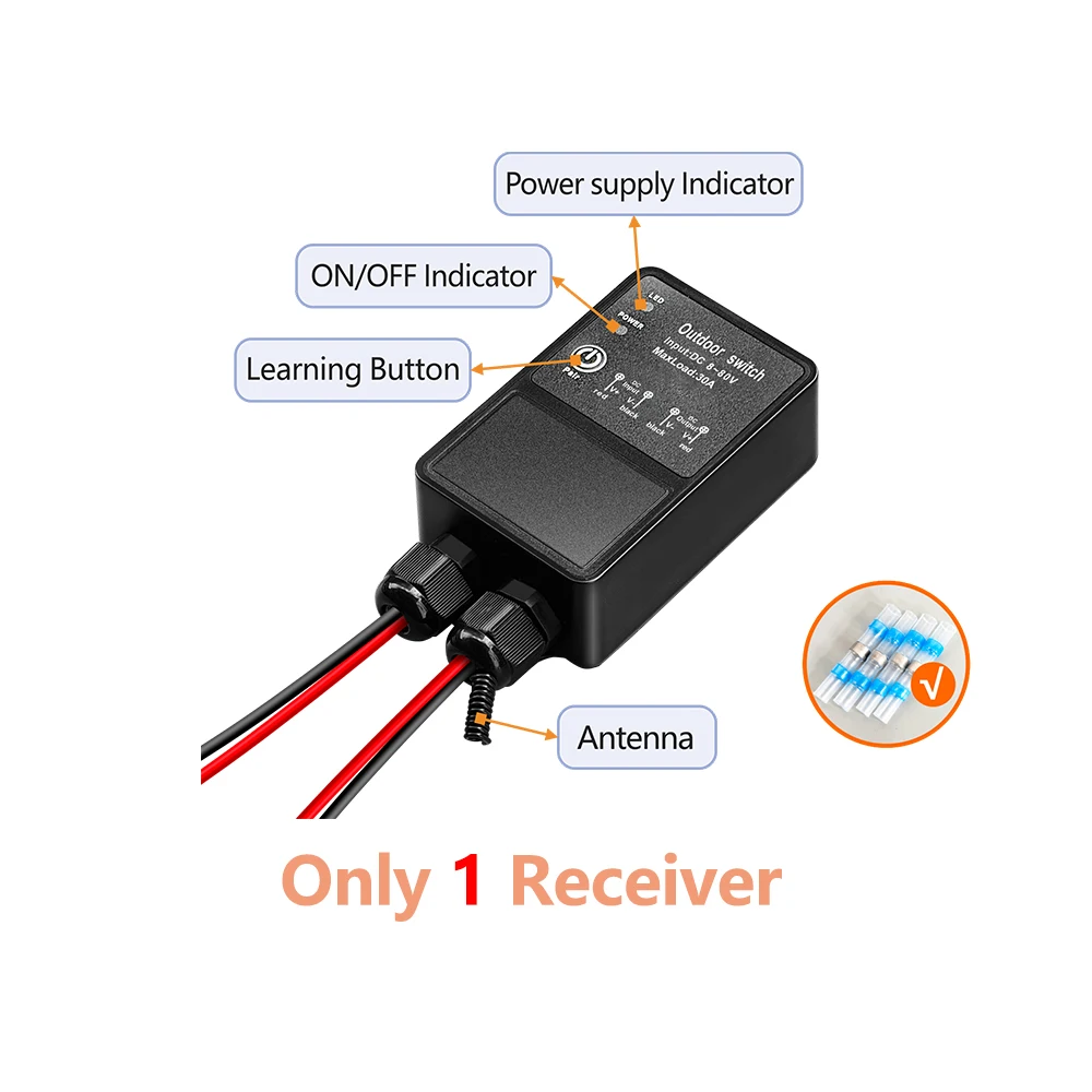 433MHz High Power Switch IP65 WaterProof RF Wireless Remote Control Switch Transmit 1000M DC 12V 24V 36V for Water Pump Lamp Fan - Image 8