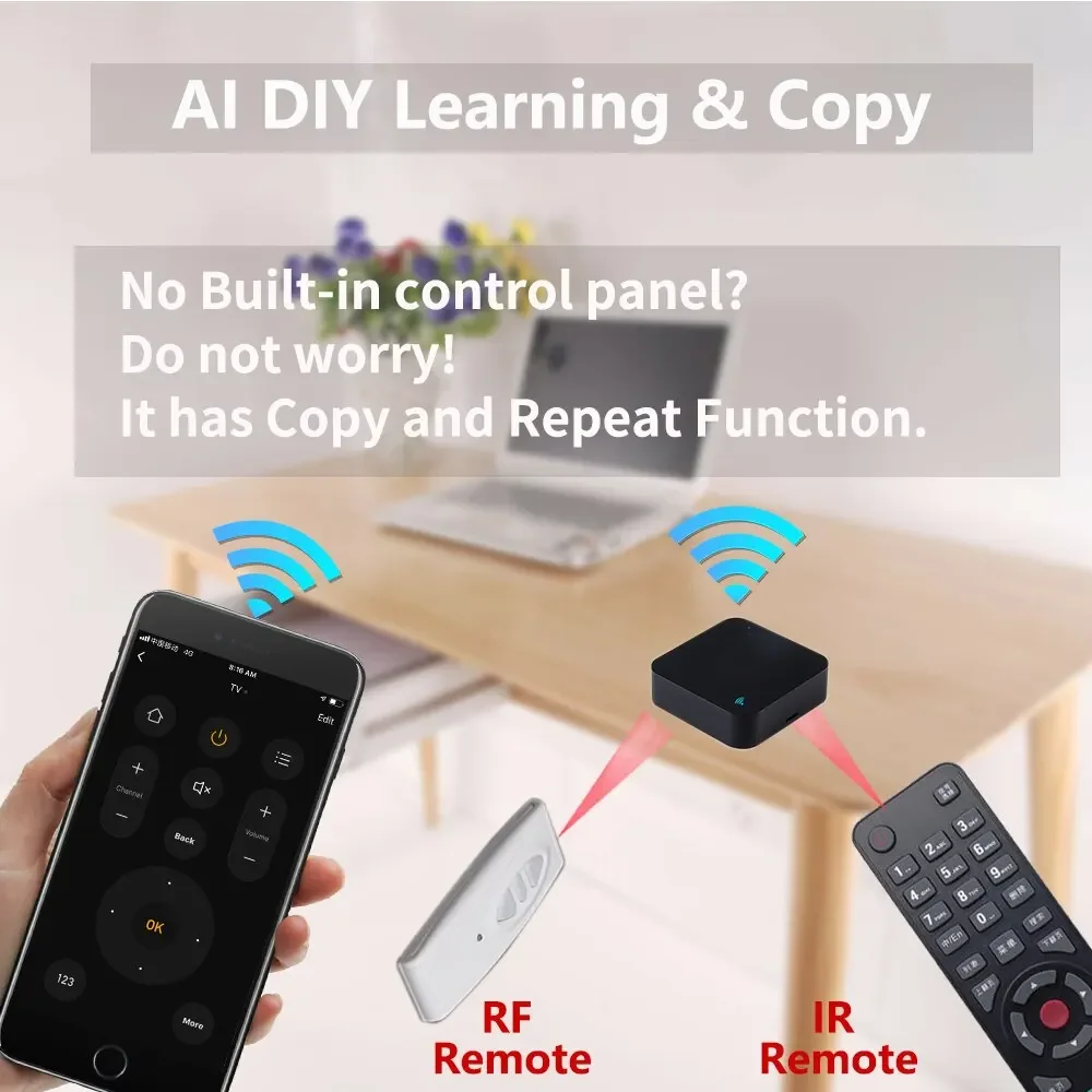 Tuya Smart WiFi IR RF Universal Remote Controller 433/315MHz, Smart Life App 2.4G Voice Control for Alexa Google AC TV Fan - Image 4