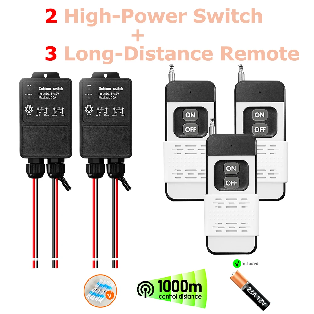 433MHz High Power Switch IP65 WaterProof RF Wireless Remote Control Switch Transmit 1000M DC 12V 24V 36V for Water Pump Lamp Fan - Image 7