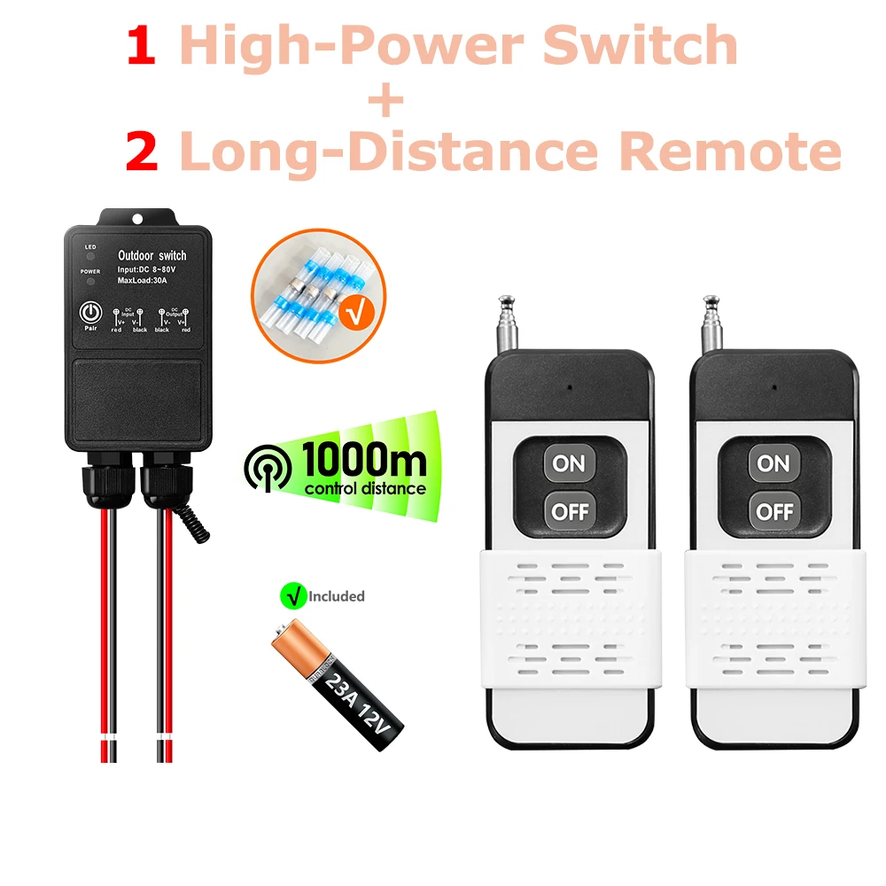 433MHz High Power Switch IP65 WaterProof RF Wireless Remote Control Switch Transmit 1000M DC 12V 24V 36V for Water Pump Lamp Fan - Image 11