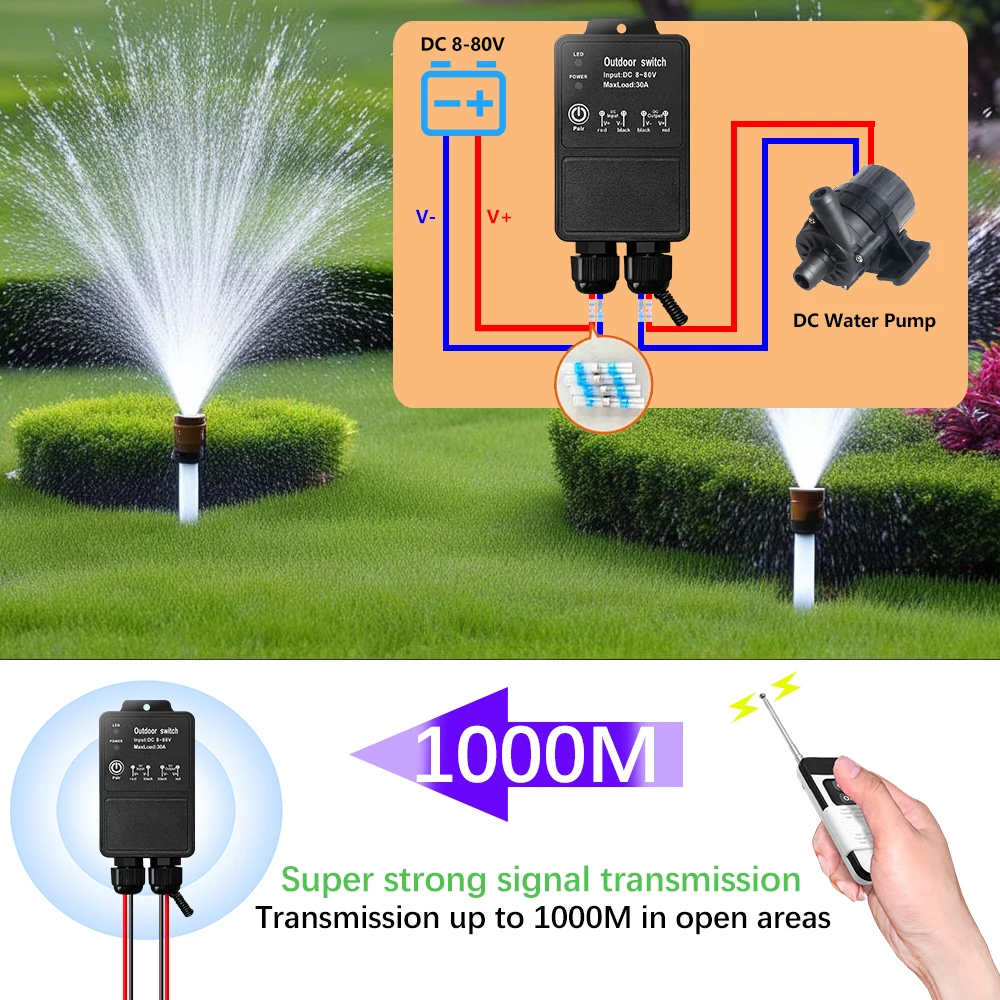 433MHz High Power Switch IP65 WaterProof RF Wireless Remote Control Switch Transmit 1000M DC 12V 24V 36V for Water Pump Lamp Fan - Image 3