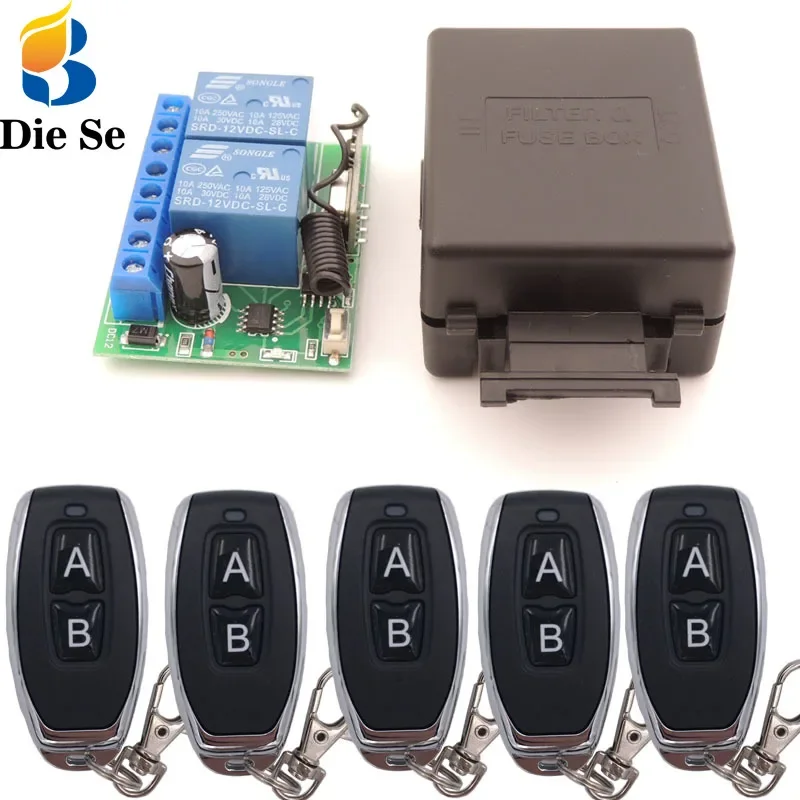 433MHz Universal Wireless Remote Control DC 12V 2CH RF Relay Receiver and Transmitter for Universal Garage Door and Gate Control