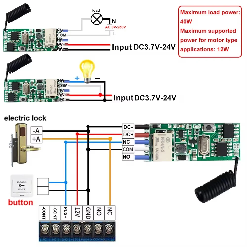 433MHz Dry Contact Wireless Remote Control Switch 1 CH RF Relay Receiver LED Light Controller DIY Kit DC 5V 12V 24V 433.92MHz - Image 5