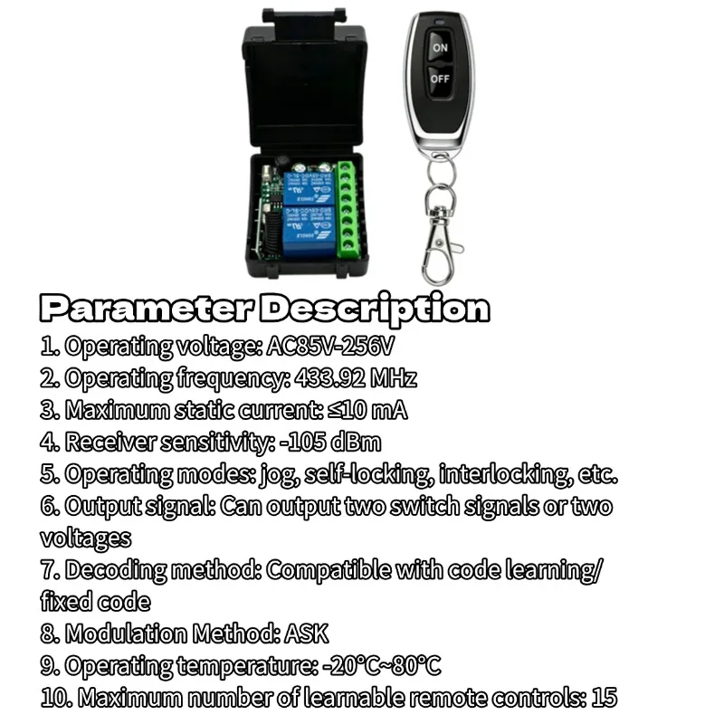 AC 220V RF433 Remote Control Switch Relay 2 Channels Multifunction Receiver Module Garage Curtain Motor Light Control - Image 4