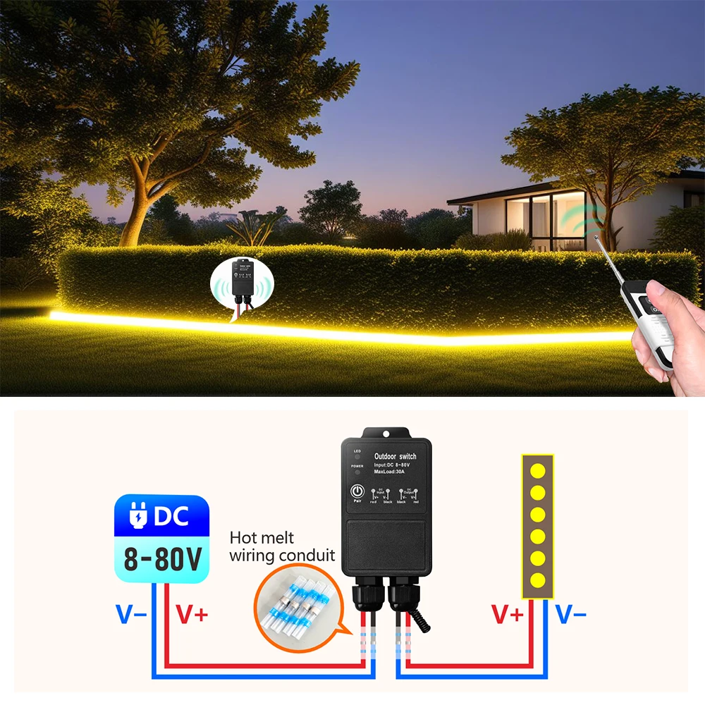 433MHz High Power Switch IP65 WaterProof RF Wireless Remote Control Switch Transmit 1000M DC 12V 24V 36V for Water Pump Lamp Fan - Image 5
