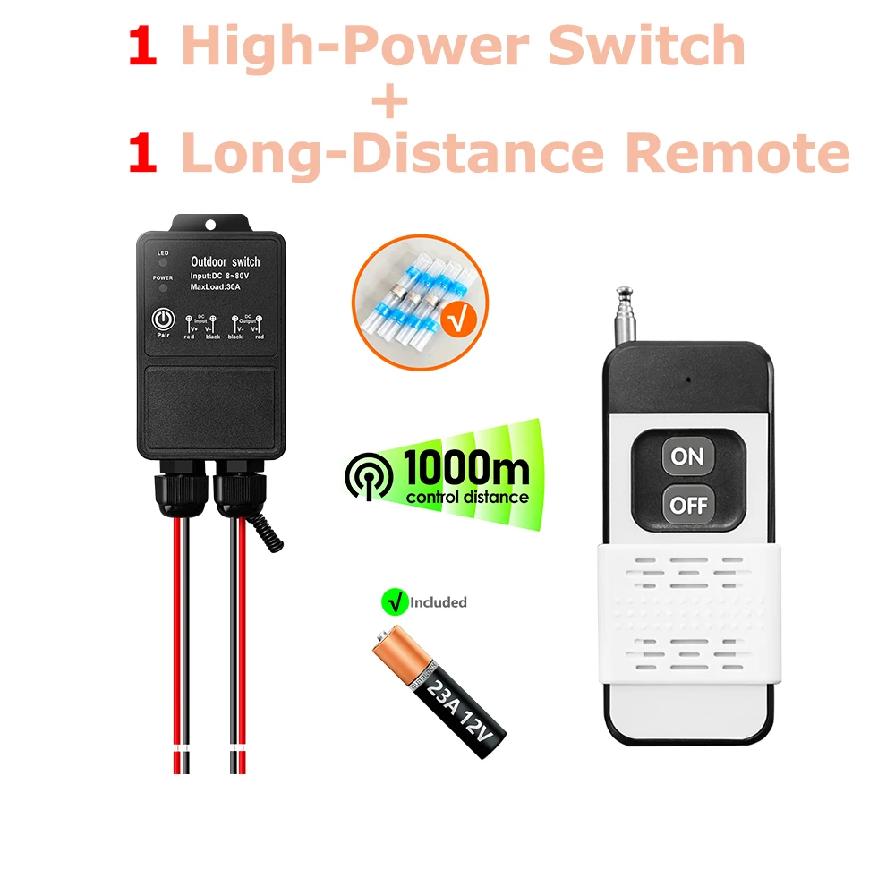 433MHz High Power Switch IP65 WaterProof RF Wireless Remote Control Switch Transmit 1000M DC 12V 24V 36V for Water Pump Lamp Fan - Image 10