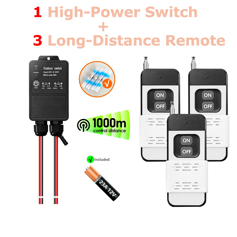 433MHz High Power Switch IP65 WaterProof RF Wireless Remote Control Switch Transmit 1000M DC 12V 24V 36V for Water Pump Lamp Fan - Image 12