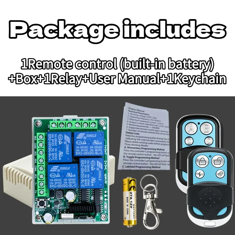 433Mhz Universal Wireless Remote Control Switch DC12V 4CH Relay Receiver Module and 4-Channel RF 433 Mhz Transmitter For Light/ - Image 6