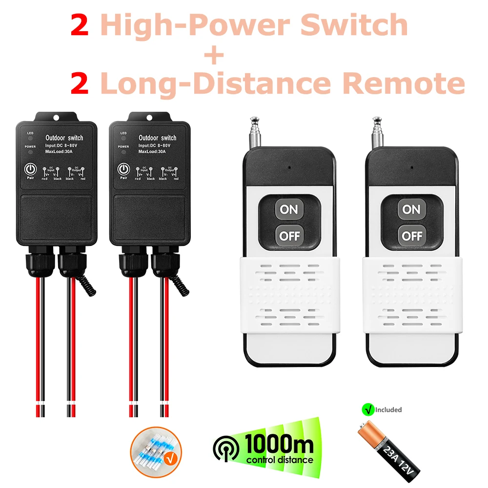 433MHz High Power Switch IP65 WaterProof RF Wireless Remote Control Switch Transmit 1000M DC 12V 24V 36V for Water Pump Lamp Fan - Image 13