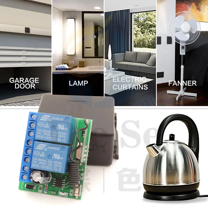 433MHz Universal Wireless Remote Control DC 12V 2CH RF Relay Receiver and Transmitter for Universal Garage Door and Gate Control - Image 2