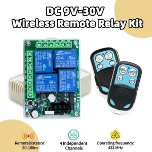 433Mhz Universal Wireless Remote Control Switch DC12V 4CH Relay Receiver Module and 4-Channel RF 433 Mhz Transmitter For Light/